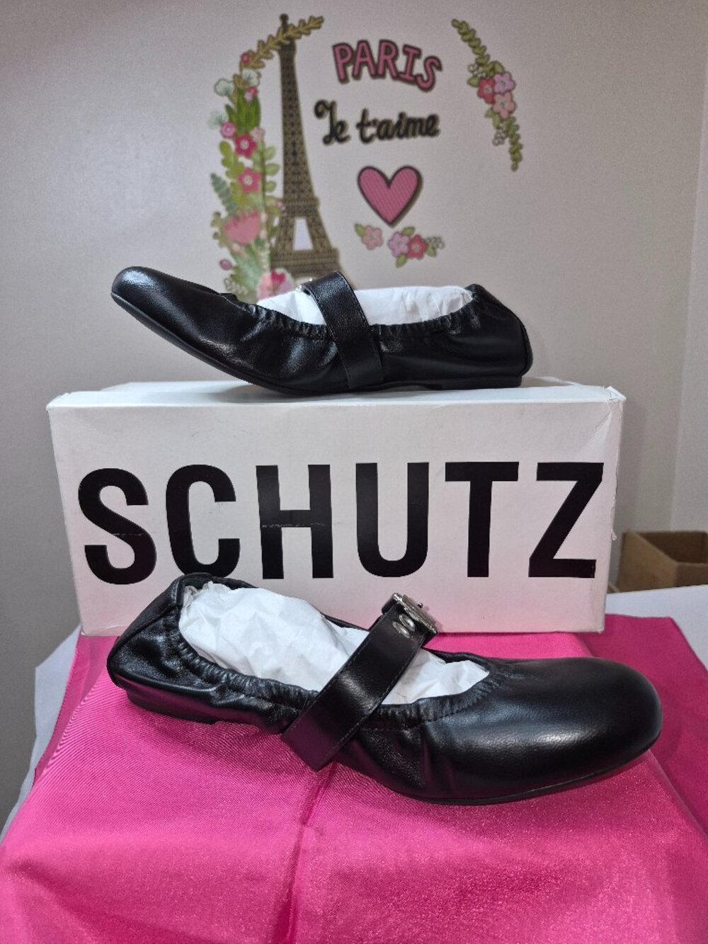 NIB Schutz Calita Flats with Buckle strap and elastic trim.